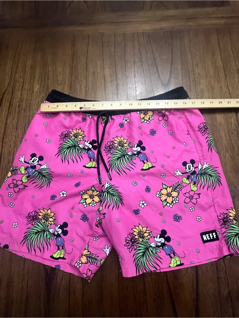 Neff x Disney Men's Large Pink Tropical Mickey Mouse Swim Trunks Board Shorts